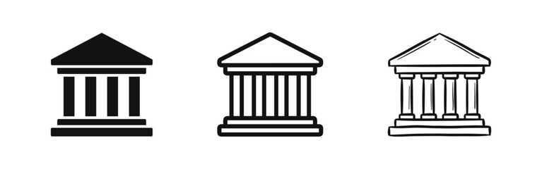 Bank building icon set in glyph, outline, and sketch style © drawing lines