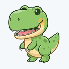 Cute Green Cartoon Dinosaur T-Rex Illustration Smiling Friendly Baby Dino Character for Kids © kancut