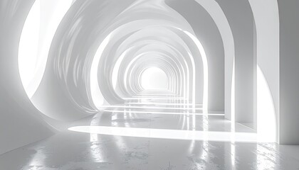 Naklejka premium Abstract Futuristic White Tunnel with Arches and Light Rays.