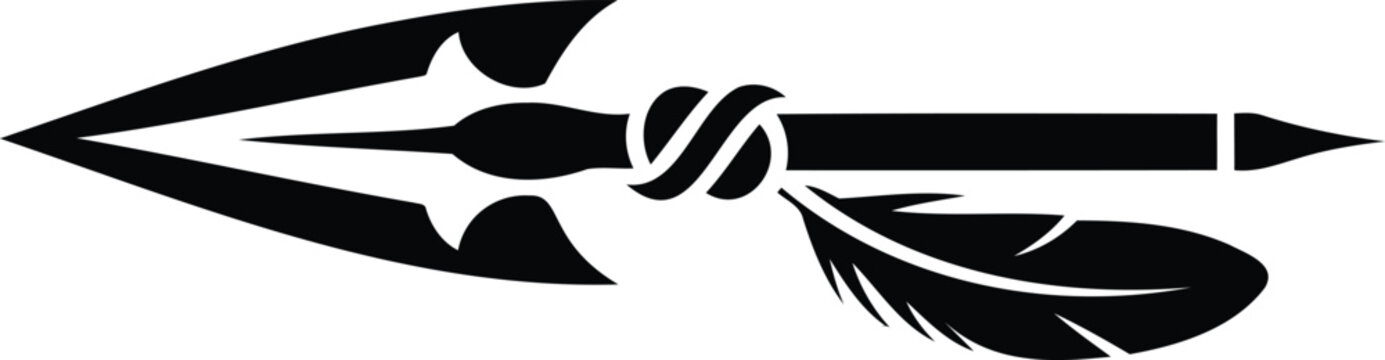 Black and white illustration of an arrow with feathers tied to the shaft