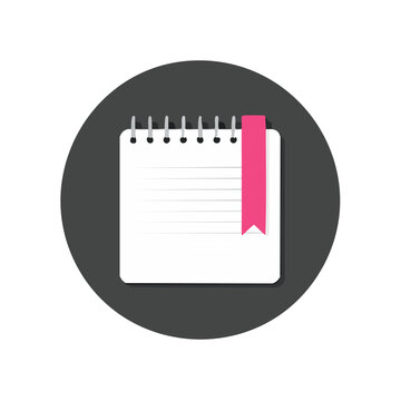 Flat icon of a spiral notebook with pink bookmark
