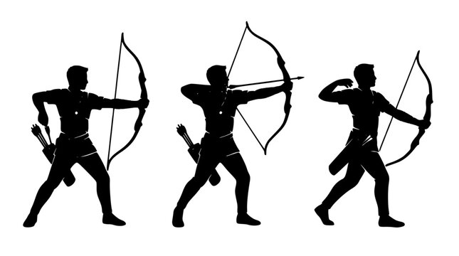 Archers in Action with Bows and Arrows, Showcasing Dynamic Poses and Silhouettes Featuring Archer, Bow, Arrow with Silhouette