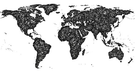 Black and white world map, vector illustration, geographic template, monochrome design © charli