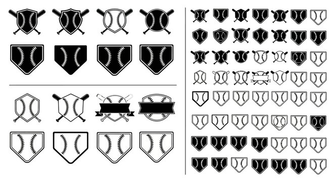 Shield, crest, and coat of arms vector icons, black and white heraldry symbols, 40 emblem elements