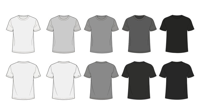 T-shirt templates, blank shirts, gray and black, short sleeve, vector graphics
