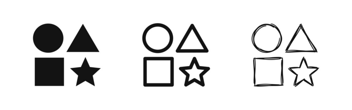 Geometric shapes icons set, basic vector drawing symbols