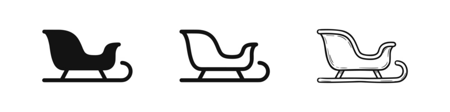 Christmas sleigh icons, winter holiday transport symbols