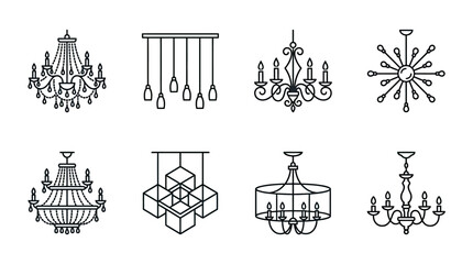 Obraz premium Collection of modern and classic chandelier icons with elegant lighting design elements