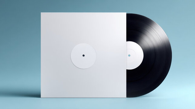 Vinyl record in sleeve top view black disc blank cover music media studio still life minimal design isolated object
