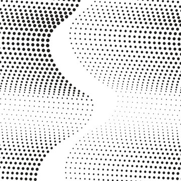 Modern vector illustration of black and gray halftone wavy pattern with gradient dots.