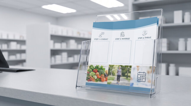 Pharmacy Counter Brochure Holder With Patient Transition Leaflet