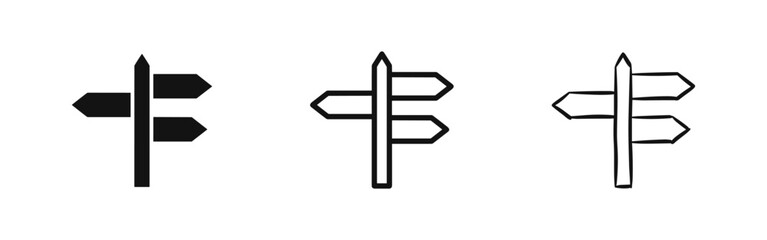Direction signpost icon set, wayfinding, solid, outline and hand-drawn sketch © drawing lines