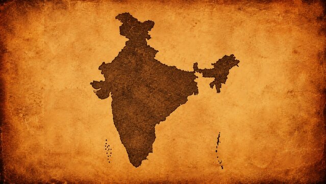 Silhouette map of india on vintage parchment paper background with parchment