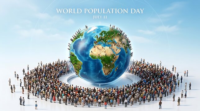 World population day celebration with people surrounding the globe