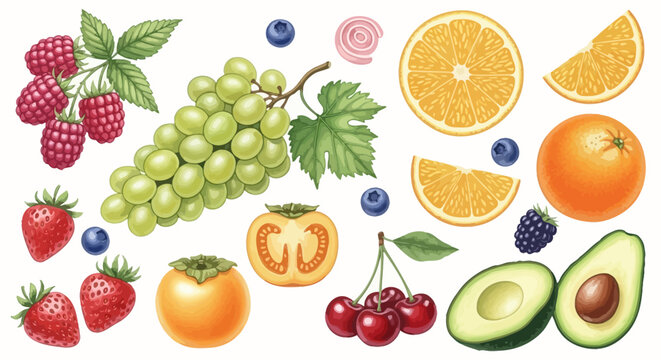 Fresh Fruit Icons, Colorful Fruit Illustrations, Healthy Food Symbols, Vector Fruit Collection
