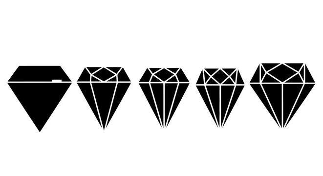 Diamond, gemstone, vector icons, black and white, luxury jewelry, gem, precious stone