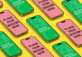 Diagonal Smartphone Mockup Set On Editable Background