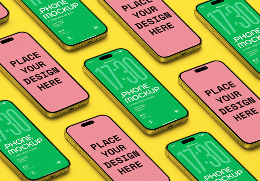 Diagonal Smartphone Mockup Set On Editable Background