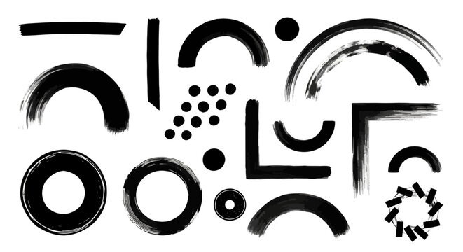 Geometric shapes, abstract icons, black and white vector graphics, modern design elements