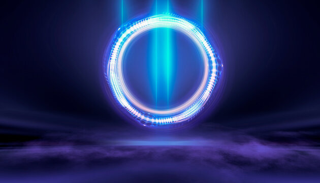 Abstract neon background with glowing circles.
