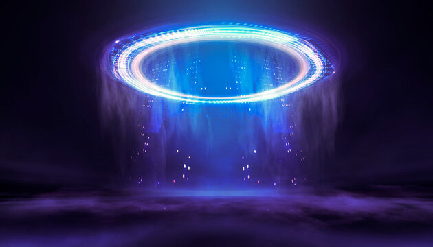 Abstract neon background with glowing circles.