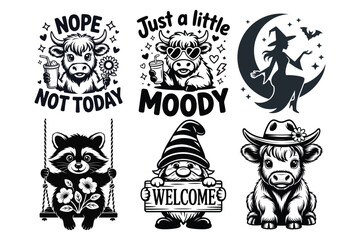 Fototapeta premium Cute Moody Animal Halloween Welcome Vector Design Set