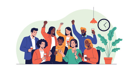 Fototapeta premium Diverse Business Team Celebrating Success at Office Party Illustration