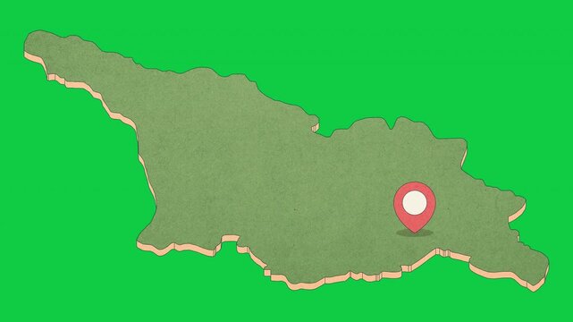 Animated Georgia Map with Bouncing Location Marker on Tbilisi City, Transparent Background, Alpha Channel, 4K resolution