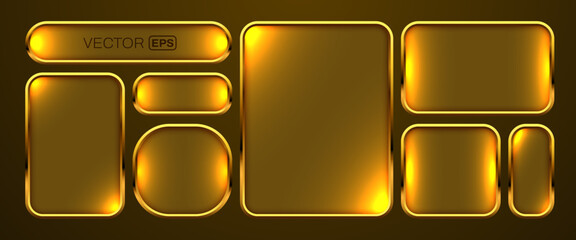 Plakat Set of golden glowing button frames and UI elements for web design and app interface. Vector illustration