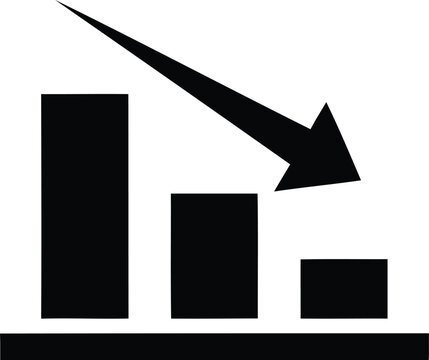 Declining bar graph silhouette isolated on transparent background representing negative trend financial loss or performance decrease