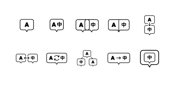 Speech Bubble Icons with Letters and Symbols in a 2x5 Grid Featuring Icon, Letter, Symbol with Communication and Design Elements