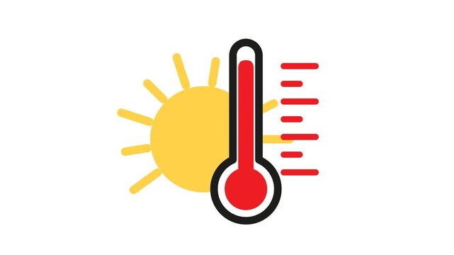 Hot Weather Temperature Measurement with Sun and Thermometer Icon.