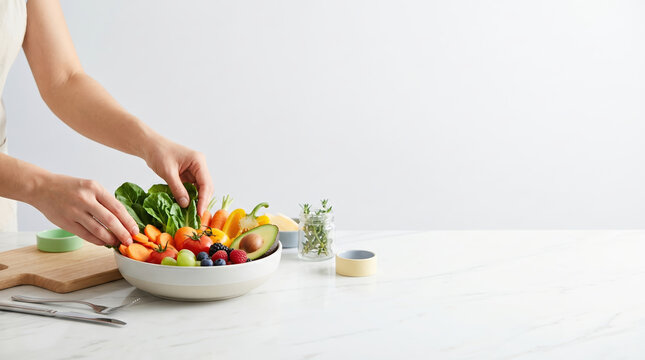 Digital wellness screen promoting balanced mental health and healthy cooking with fresh ingredients