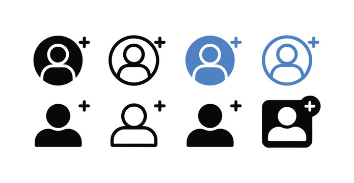 Add User Icon. Profile Avatar with Plus Symbol for Registration and Account Management