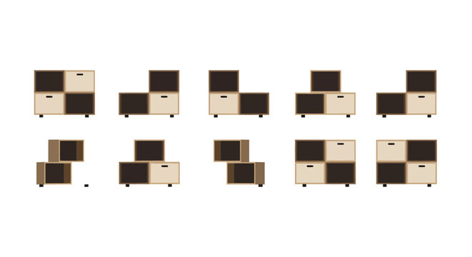 Stylish modern modular storage cubes for living room or office, versatile furniture with drawers, organized shelving, contemporary design, functional decor