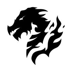 Obraz premium Stylized beast head emblem merged with flowing flame elements, designed for fantasy factions, gaming interfaces, esports teams, RPG classes, tribal branding and powerful mascot icon collections.