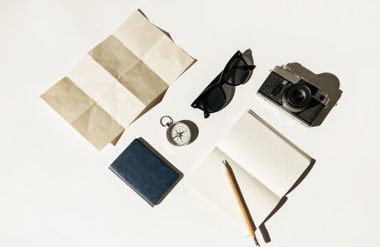 Travel planning essentials neatly arranged for adventure seekers
