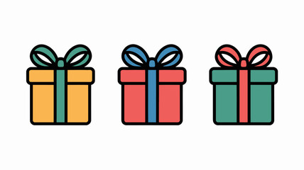 Fototapeta premium Colorful gift box icons with ribbon and bow flat vector illustration on a white background present package wrapping bow