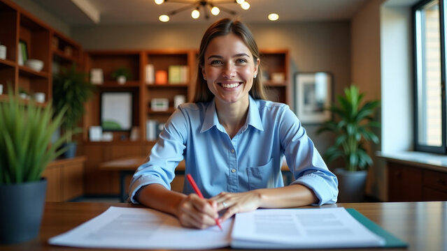 Services inn staff member iteration portrait ar Receptionist sit at front desk working on hotel
