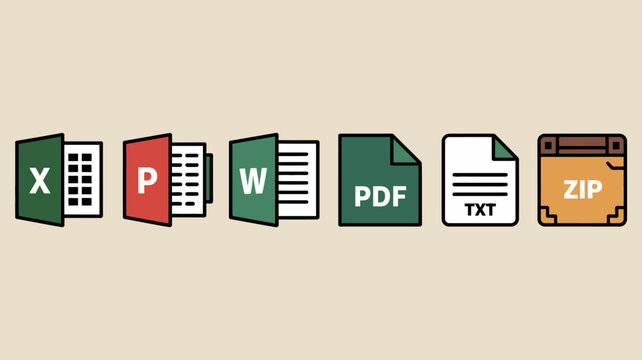 File Format Icons Displaying Common Document Types In A Flat Colorful Style formats vector flat design digital data spreadsheet
