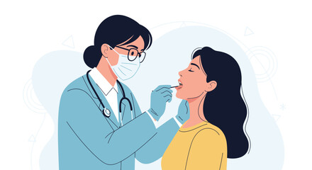 Obraz premium Doctor Swabbing Patient's Throat for Medical Test - Illustration