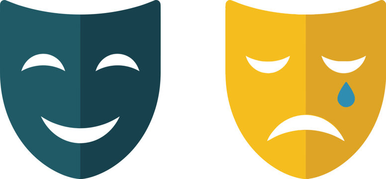 Theater masks featuring a joyful expression and a tearful face symbolize the duality of human emotions in performance art.
