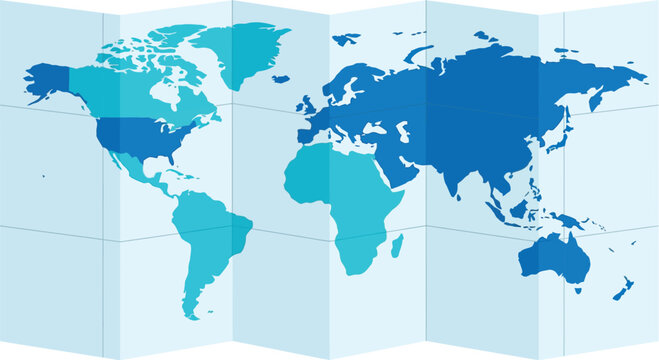 World map depicted as a folded blue paper document to illustrate global business reach and international travel.