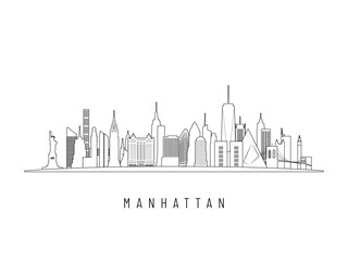 Fototapeta premium Detailed Manhattan skyline vector illustration. Manhattan buildings in line art style, perfect for modern designs.
