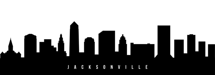 Obraz premium Vector silhouette illustration of Jacksonville urban skyline. Modern minimalist cityscape graphic, perfect for travel, banners or backgrounds.