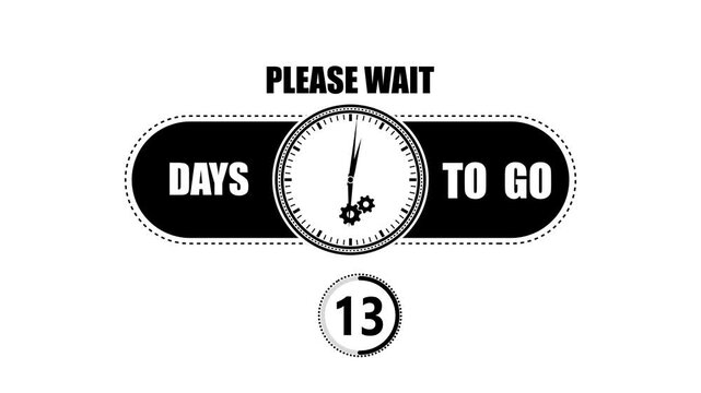 Thirteen days to go countdown featuring a clock face with gears and a circular progress indicator isolated on a white background