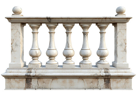 Classic marble stone balustrade railing isolated on transparent background