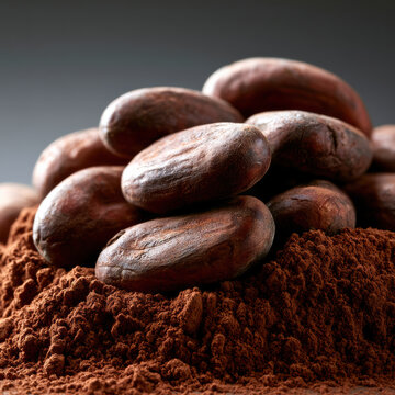Cocoa bean cocoa powder brown organic natural ingredient closeup food texture aromatic healthy