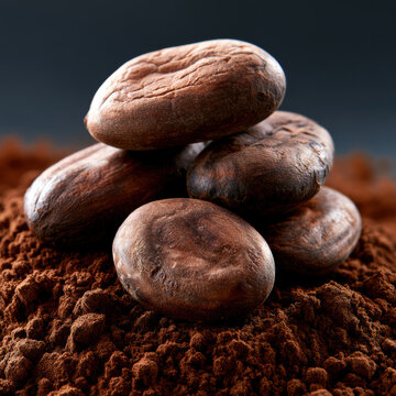 Cocoa bean brown organic natural ingredient powder closeup food texture aromatic healthy tropical agriculture raw background