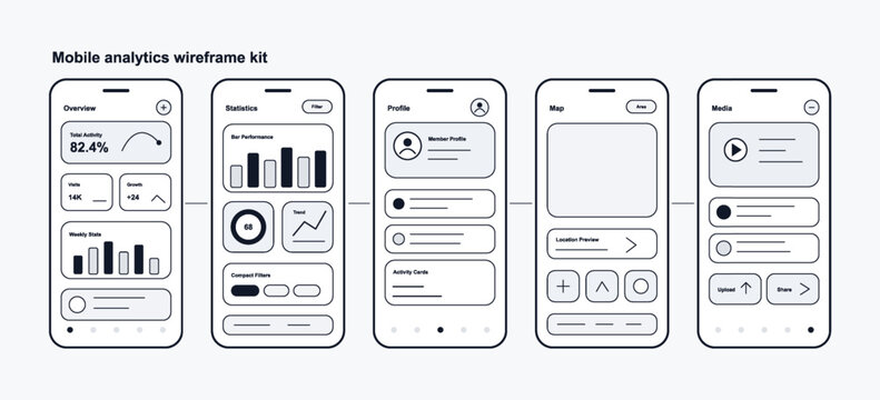 Mobile analytics ui ux app wireframe kit